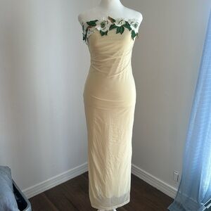 Elegant Cream Floral Off-Shoulder Dress